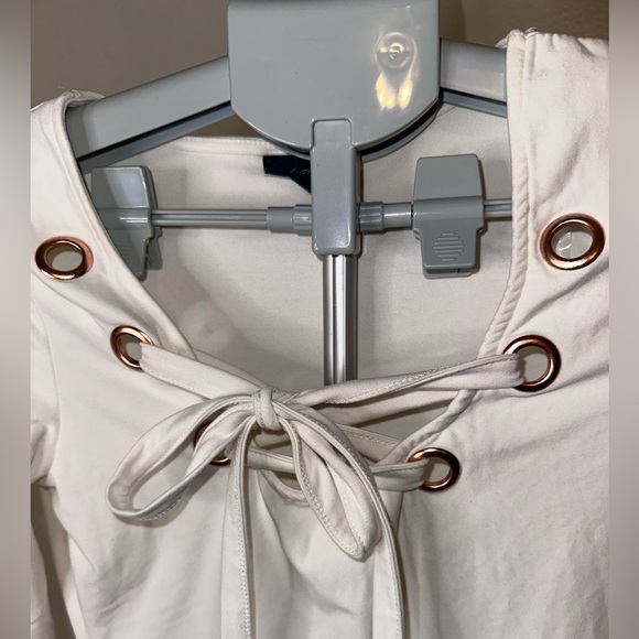 Daytrip Cream Lace-Up Women's Blouse - Picture 2 of 4